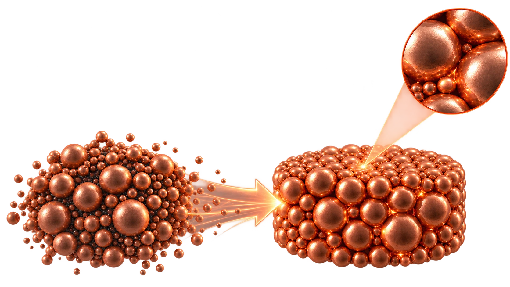 Copper particle packing and densification concept